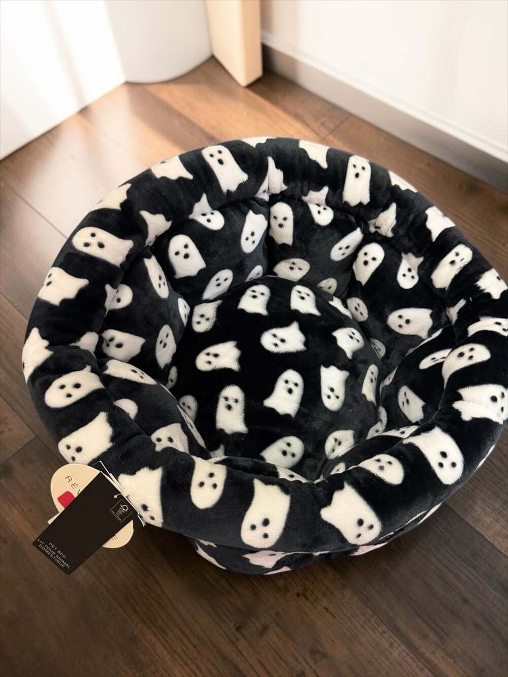 Cupcakes and Cashmere Halloween Black/White Ghost Reversible Pet Bed TikTok New!
